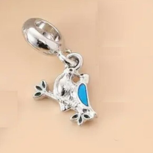 Cute Bird and Twig Silverplated Enamel Pendant Fashion Charm - Picture 1 of 2